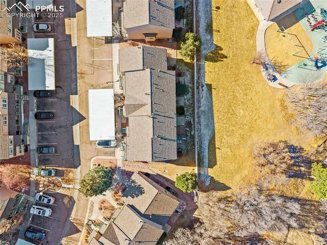 an aerial view of a house