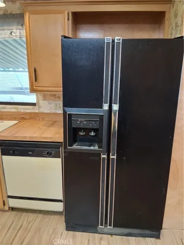 a view of a porch with wooden floor