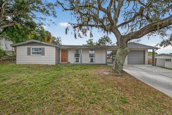 a view of a house with a tree in the yard