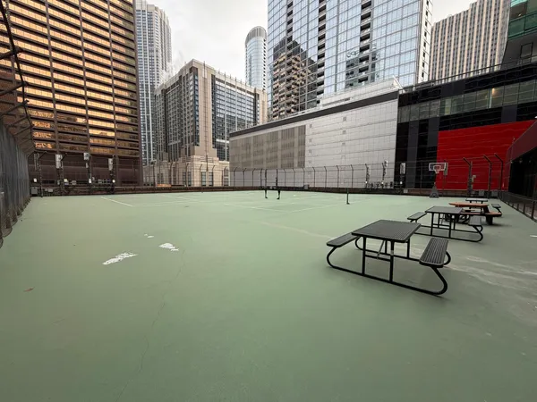 a large room with lots of table and chairs