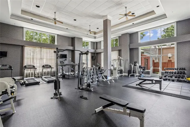 a view of a room with gym equipment