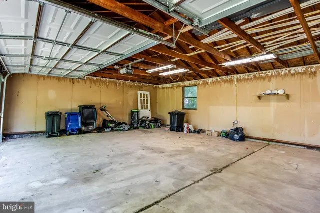 a view of a garage with furniture