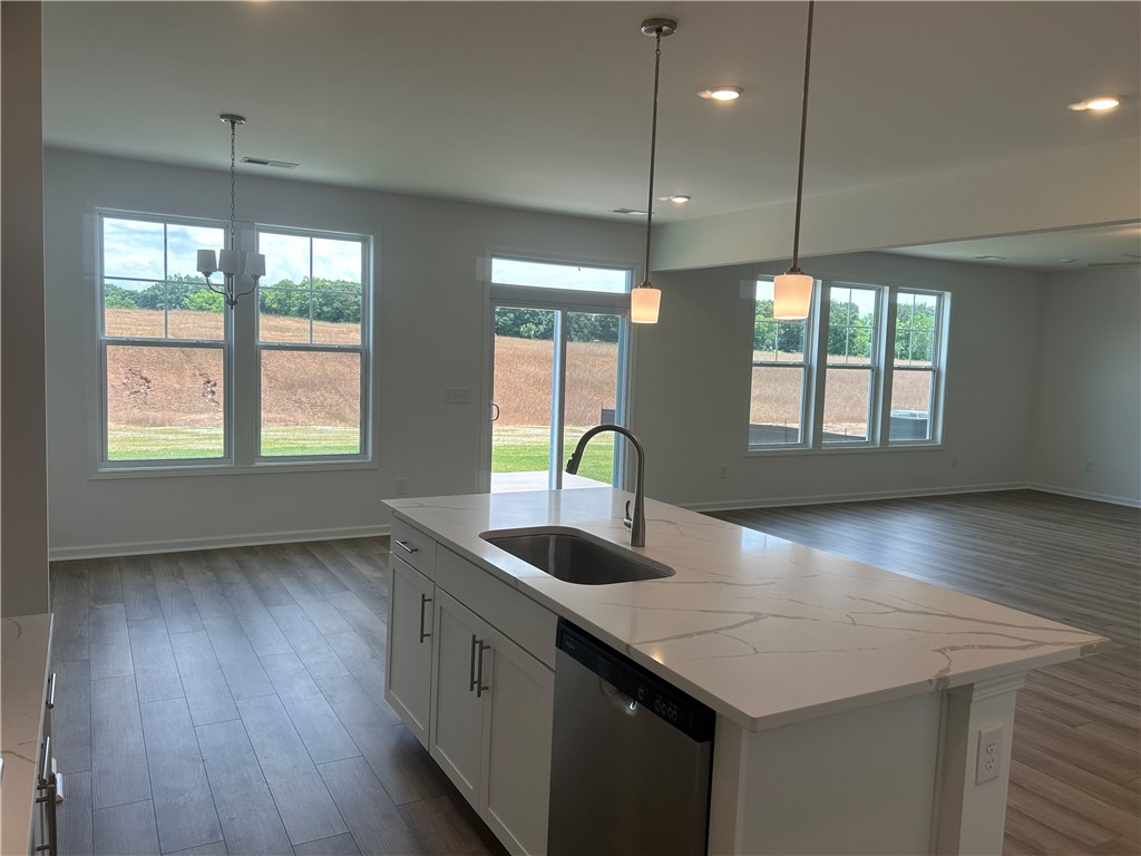 217 Bellflower Lane Anderson, SC 29625 - Photo 11 of 27 An open-concept living space with a pristine kitchen island and scenic window views.