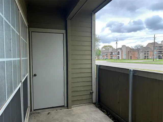 a view of a balcony from a window
