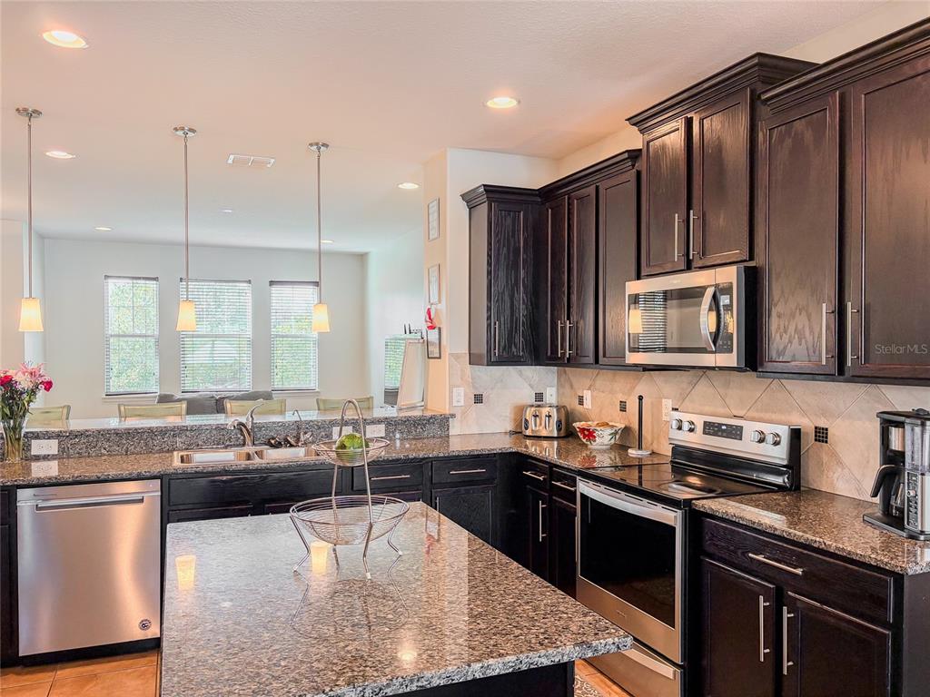 8607 Randal Park Boulevard Orlando, FL 32832 - Photo 20 of 51 a kitchen with stainless steel appliances granite countertop a sink a stove and a microwave