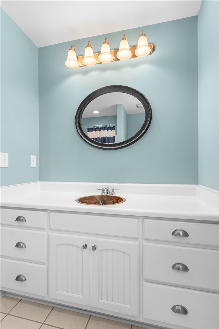206 Village Way Pendleton, SC 29670 - Photo 27 of 46 A copper basin complements the crisp white vanity and light blue walls of this well-lit bathroom.