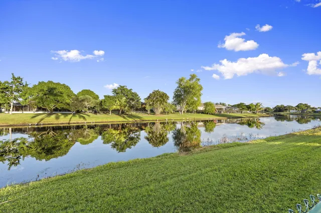 a view of a swimming pool with a yard