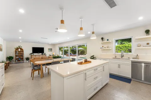a view of a kitchen and living room