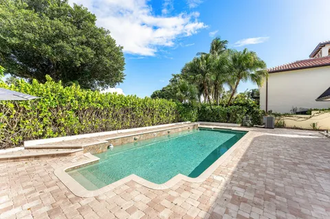 a view of a swimming pool with a garden