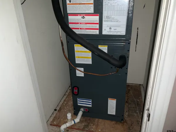 a view of a backyard with a large tree and wooden fence