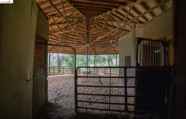 a view of a backyard with wooden fence