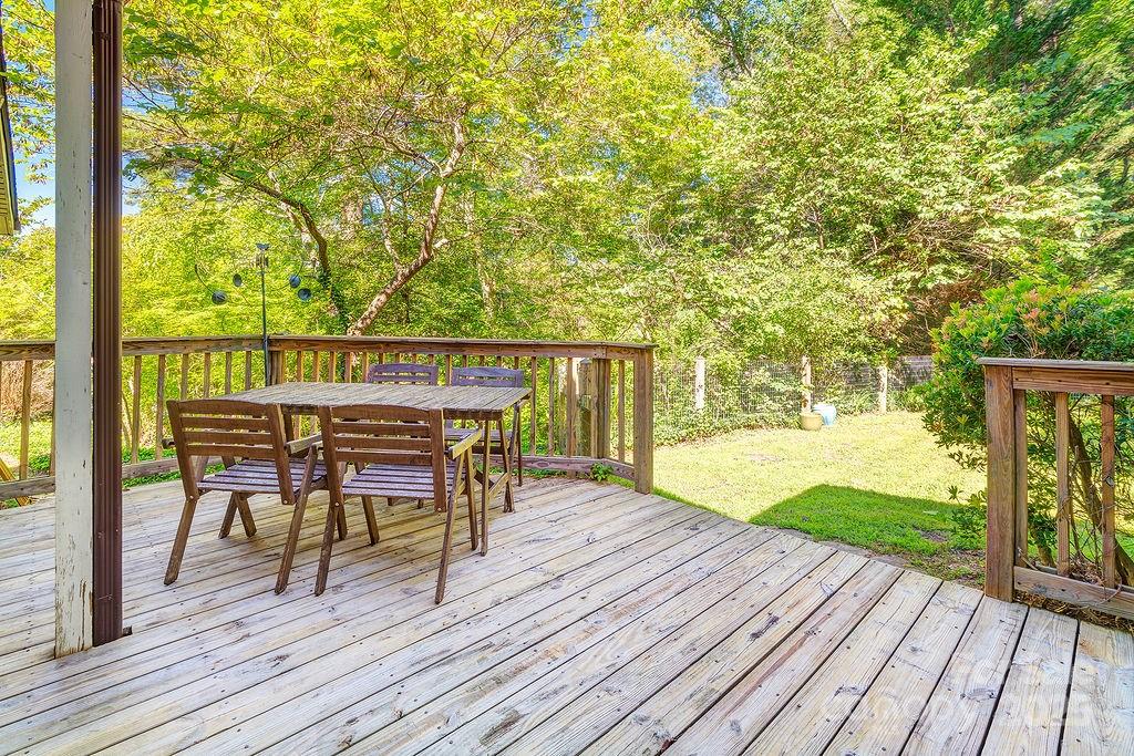 54 Spooks Branch Road Asheville, NC 28804 - Photo 36 of 41 a view of a chairs and table on the wooden deck