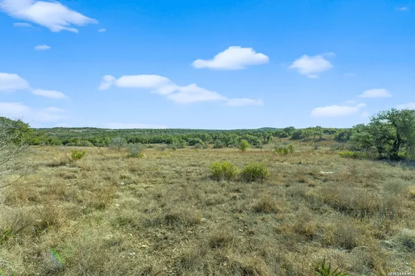 a view of a field and mountains in the background