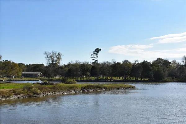 a view of a lake with houses in background