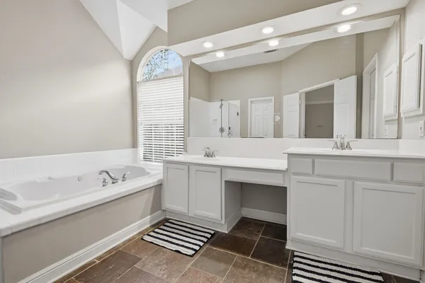 a bathroom with a sink a mirror and a shower