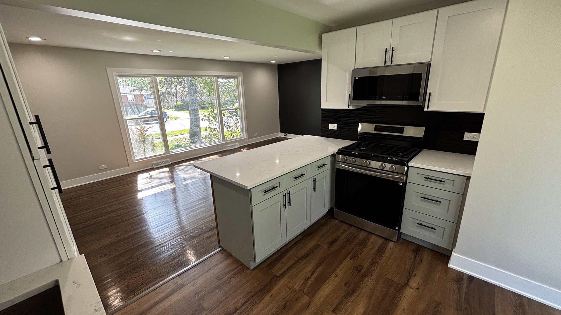18314 Locust Street Lansing, IL 60438 - Photo 6 of 14 a kitchen with a stove a sink and a microwave