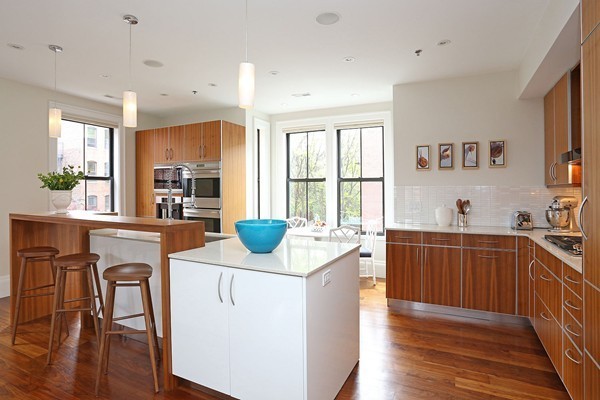 32 Rutland Street, Unit 2L Boston, MA 02118 - Photo 2 of 22 a kitchen with stainless steel appliances granite countertop a stove a sink dishwasher and a refrigerator with wooden floor
