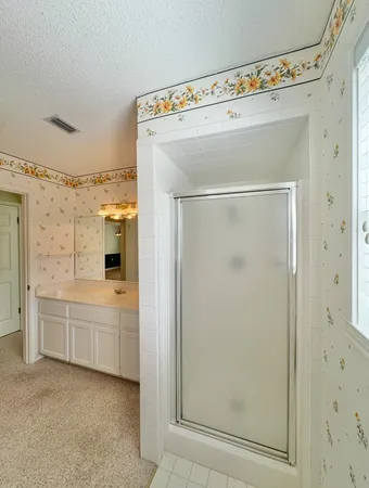 a view of a room with shelves