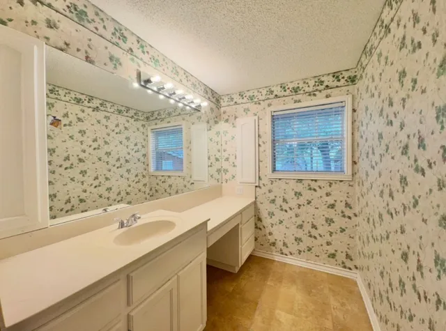 a bathroom with a bathtub