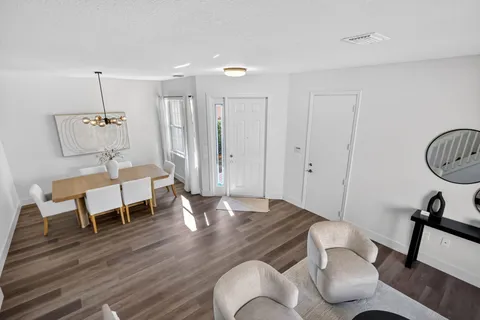 a view of small space with racks on the wall