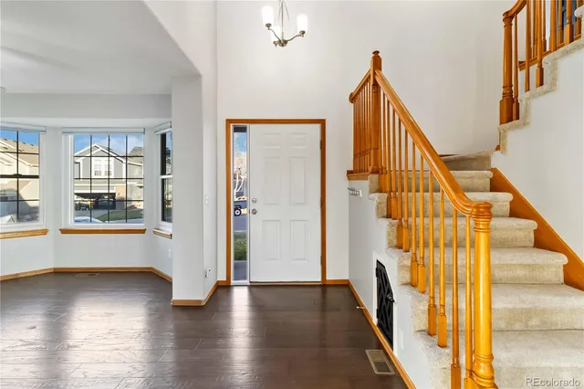 a view of an entryway with wooden floor and stairs