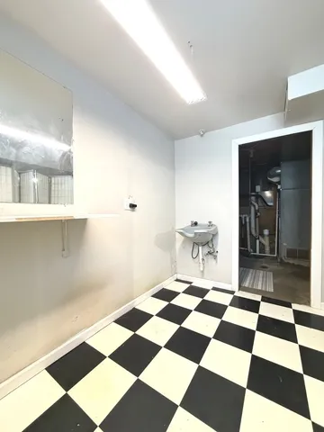 a black and white checkered floor