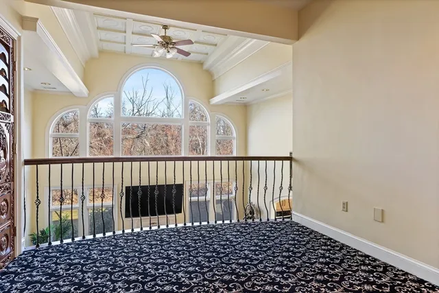 a view of a balcony with a door