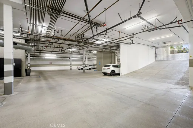 a view of parking garage with kitchen