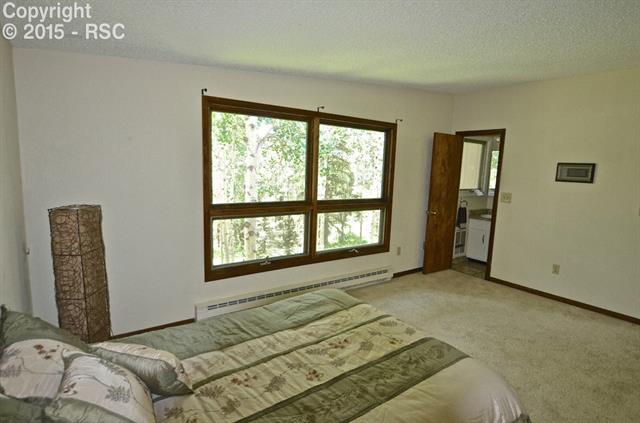 218 Worley Road Divide, CO 80814 - Photo 11 of 15 Master bedroom with cozy adjoining master bathroom featuring stone tile shower.