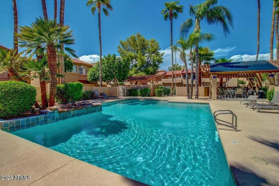 5640 East Bell Road, Unit 1022 Scottsdale, AZ 85254 - Photo 23 of 27 a view of a backyard with plants and palm tree
