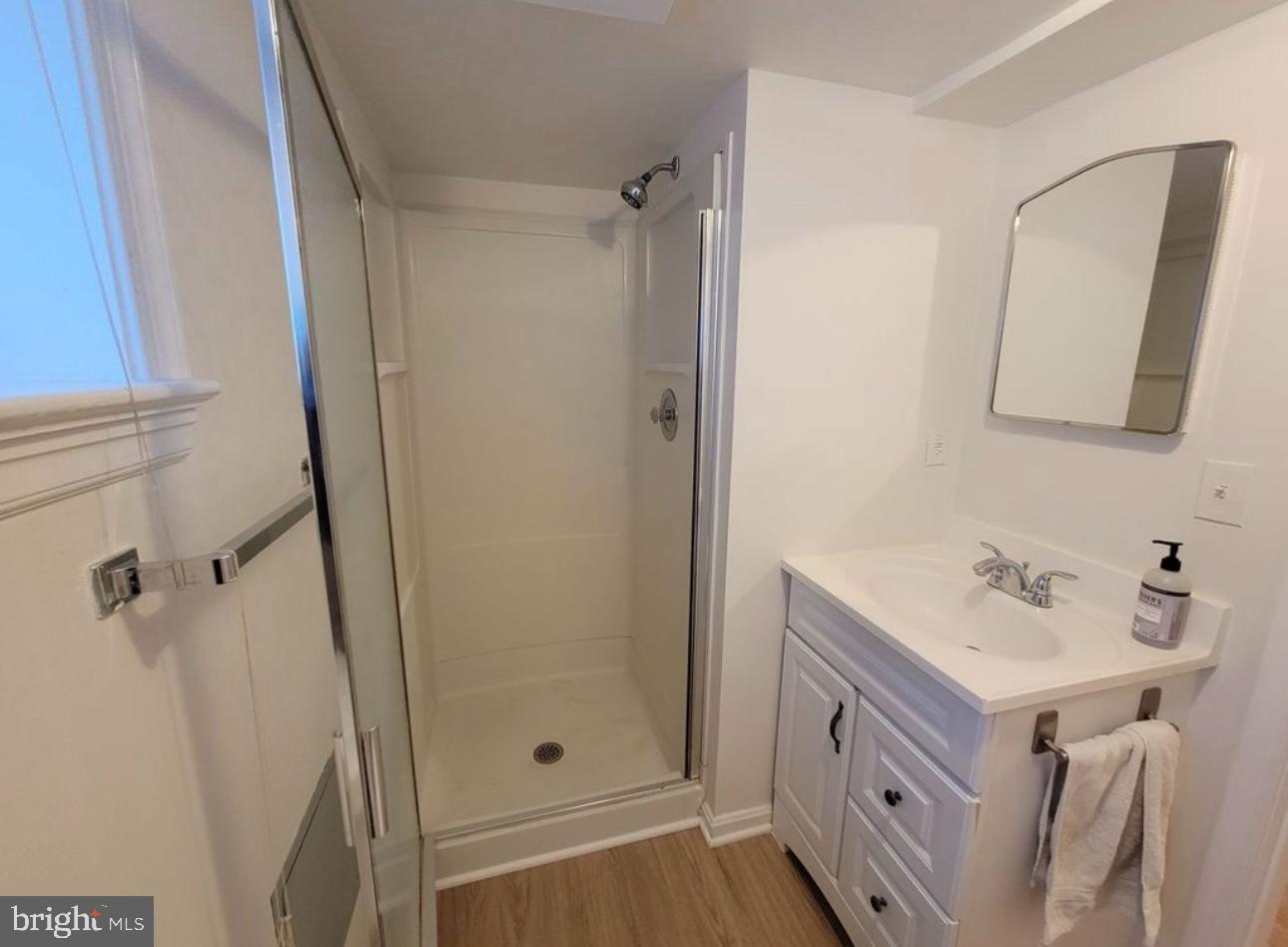 1418 44th Street Northwest, Unit B Washington, DC 20007 - Photo 10 of 20 a bathroom with a shower sink and mirror