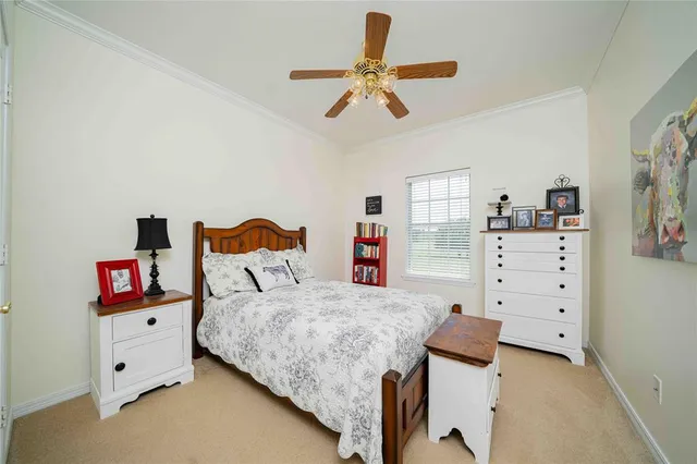 a bedroom with a bed and dresser