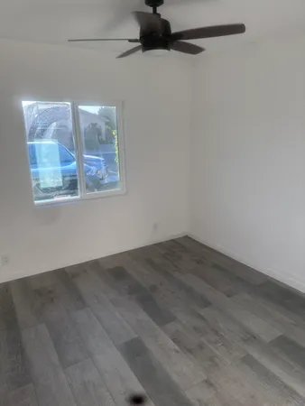 an empty room with a workbench