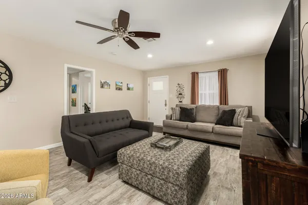a living room with furniture
