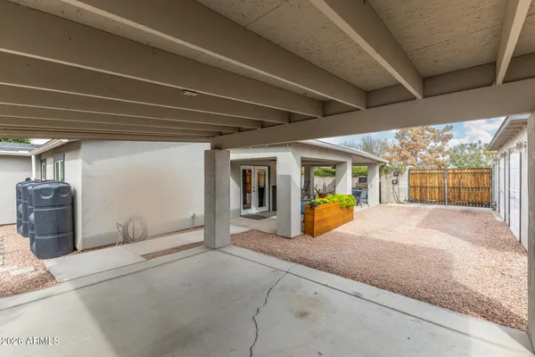 a view of a house with tub and door