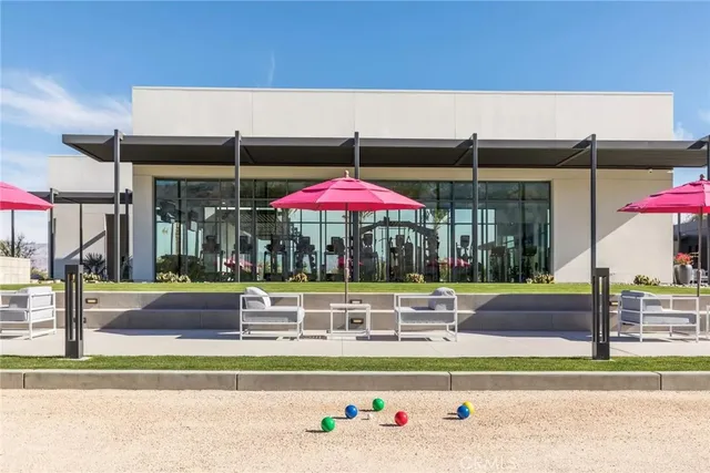 an outdoor view with patio