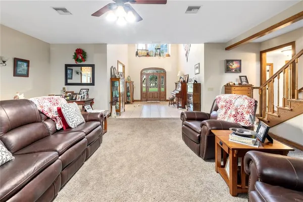 a view of a lake from a yard