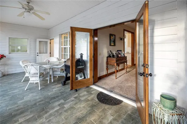 a view of a lake with a yard