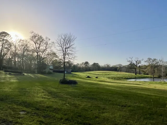 a view of a golf course with a lake