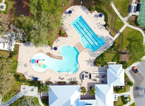 an aerial view of a house