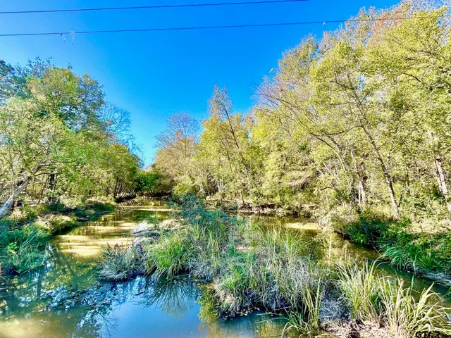 a view of a lake with a yard