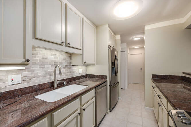 111 East Chestnut Street, Unit 22H Chicago, IL 60611 - Photo 11 of 27 a kitchen with a sink and a refrigerator