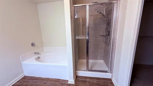 a bathroom with a bathtub