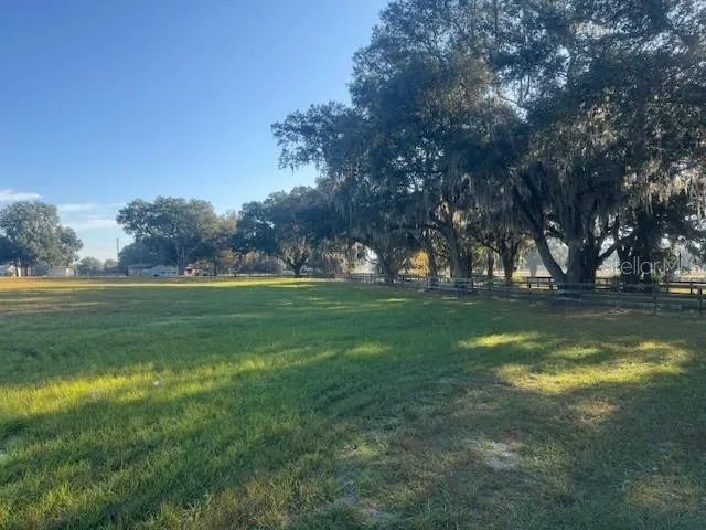 a view of field with trees in the background