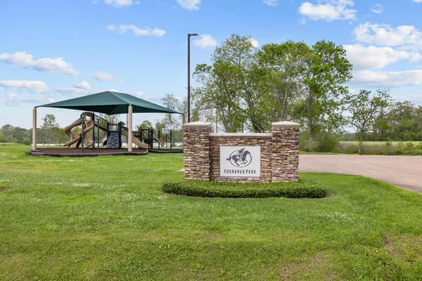 a view of a park with slide