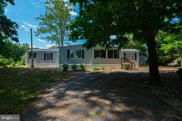 a view of house with backyard outdoor seating and covered with trees
