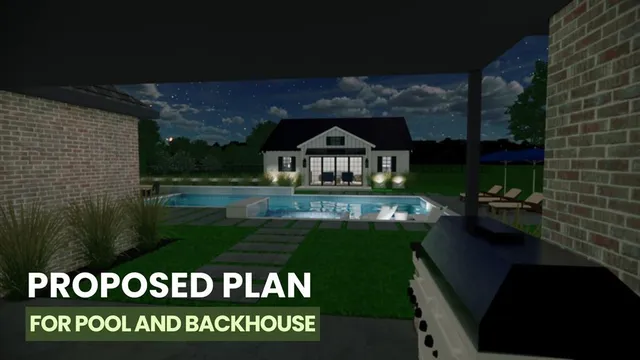 an aerial view of a house with garden space seating area and trees in the background