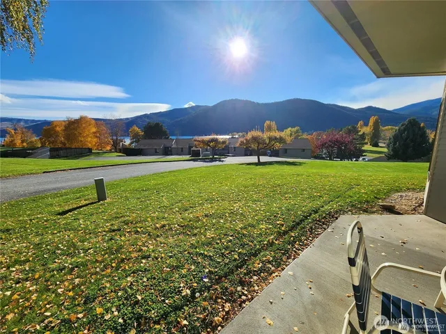 a view of a backyard with a garden and trees
