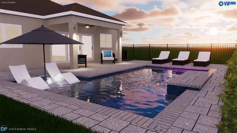 a view of a house with a yard and potted plants