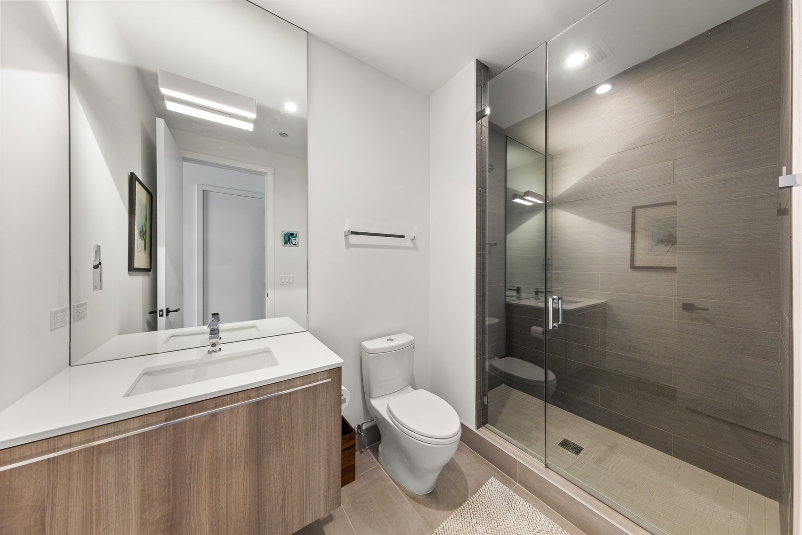 111 South Peoria Street, Unit 703 Chicago, IL 60607 - Photo 15 of 18 a bathroom with a sink a toilet and shower